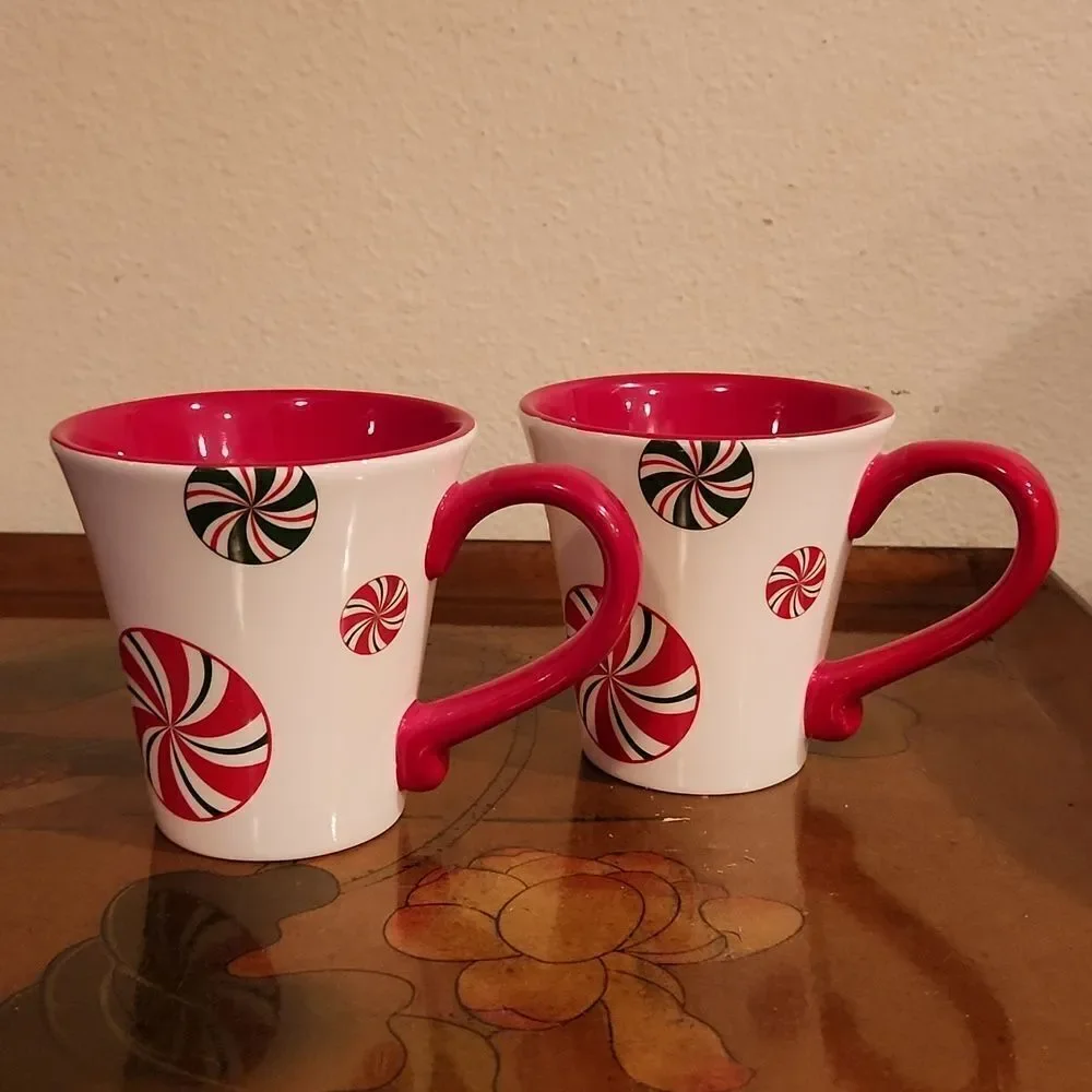 Pier 1 Imports Candy Cane Cup Mug 10oz. Set of 2